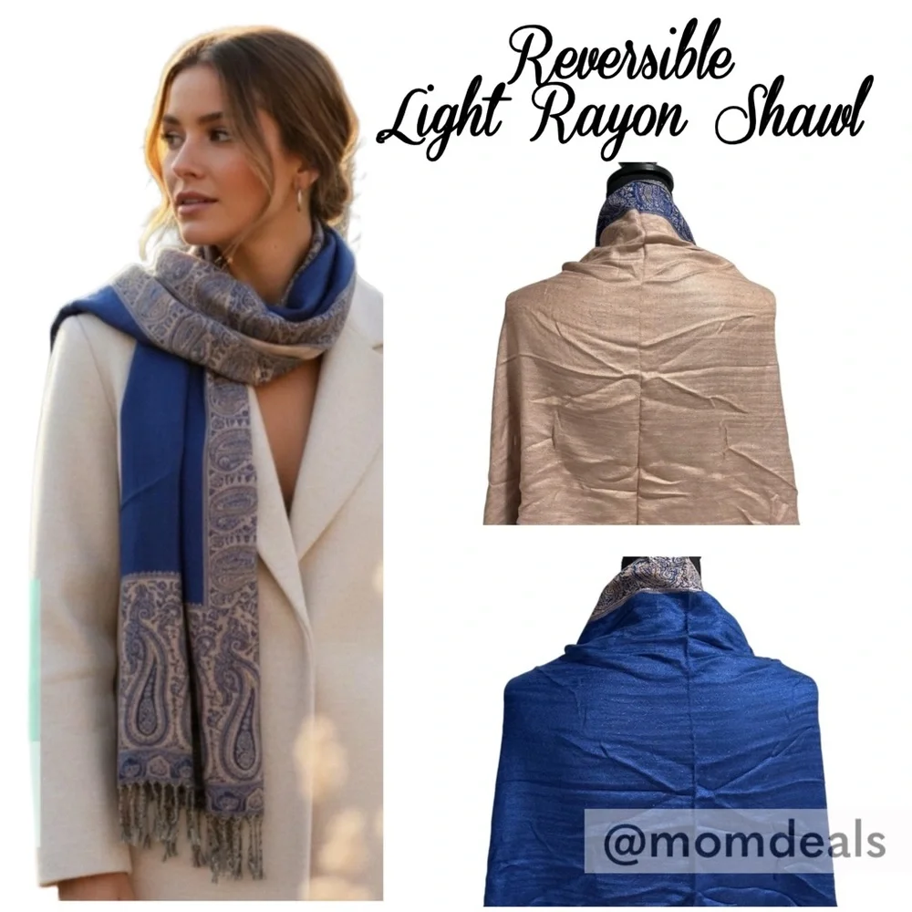Elegant Shawl in Framed Navy Blue - Versatile Wrap, Poncho, or Cape Soft Rayon